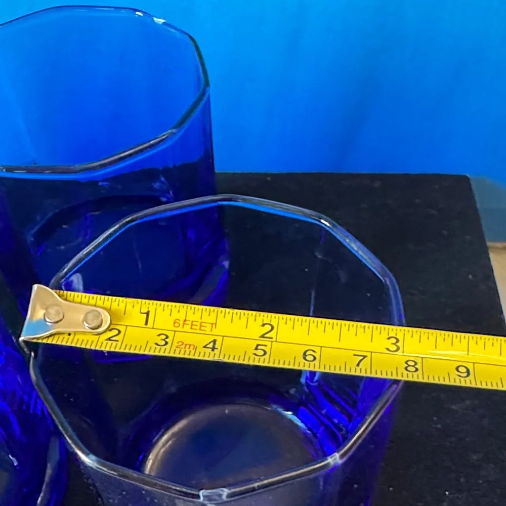 Vintage Anchor Hocking Cobalt Blue Essex 10 Panel Rocks Glasses Lowball Set of 5